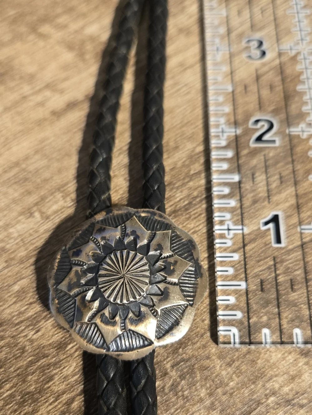 Vintage Mid-Century Silver Concho Bolo Tie 40